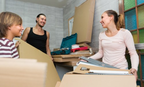 Organized household storage space in Northend with neatly stacked boxes